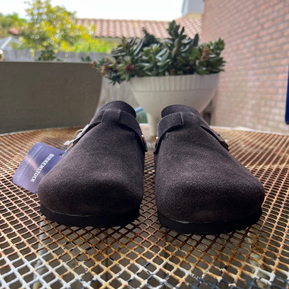 Birkenstock Boston BS Mocha Brown Suede Soft Footbed Clogs Narrow 38 L7 M5 NEW